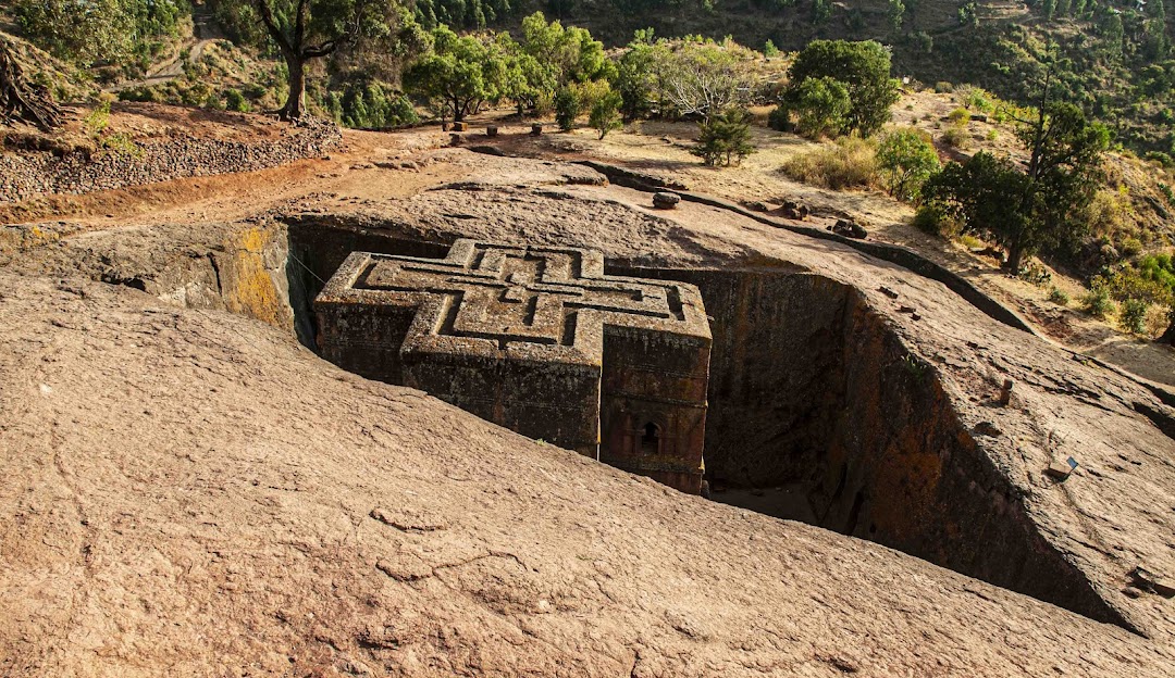 Lalibela rock-hewn church carved in a cross shape.